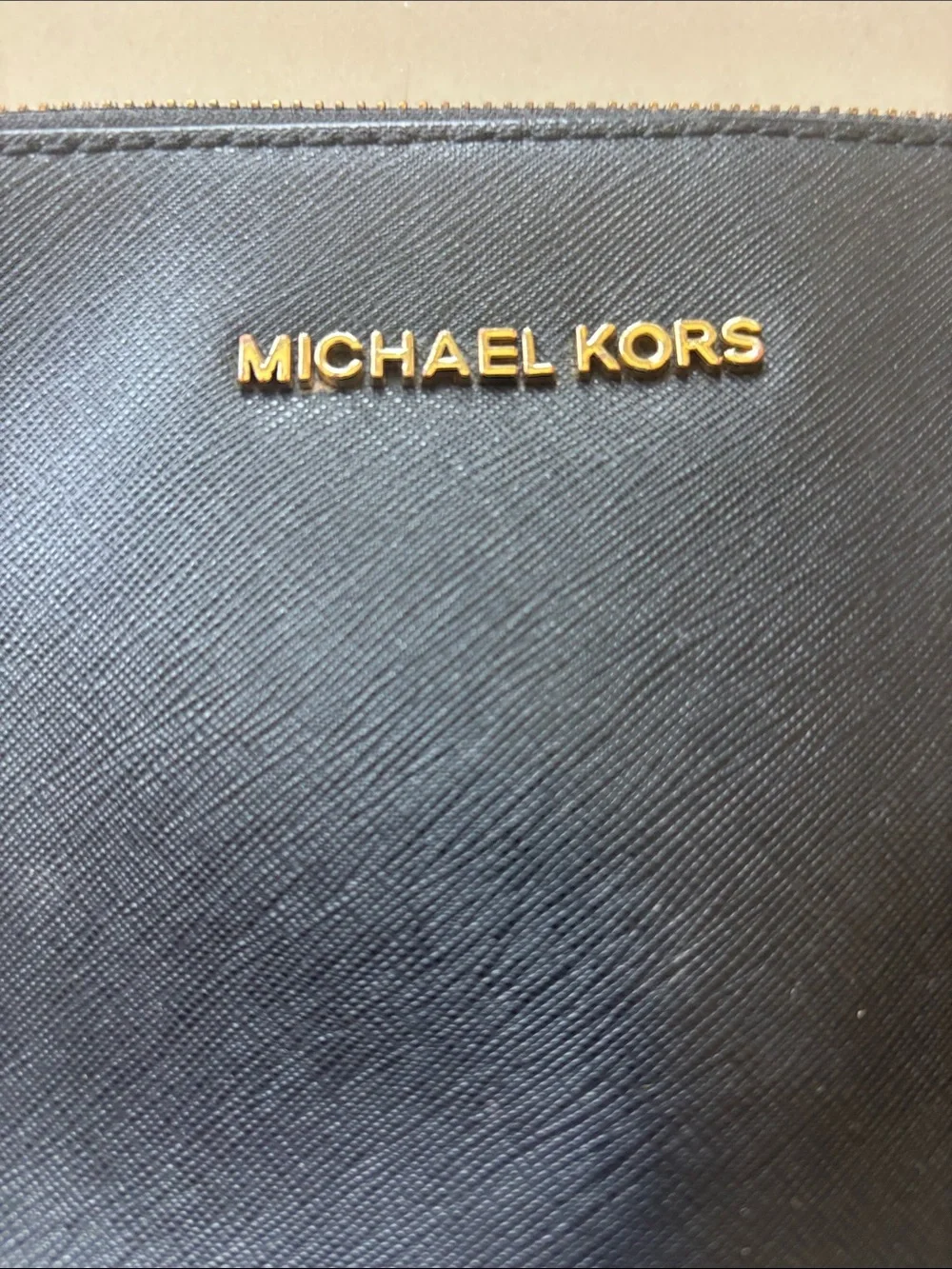 Michael Kors Black Leather Crossbody with Gold Chain Trim